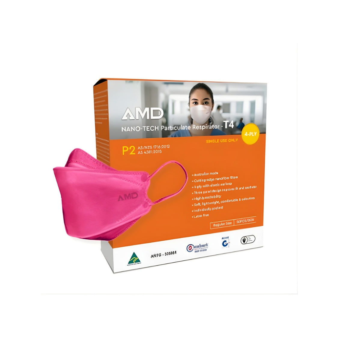 AMD P2 (N95) Certified Medical Respirator 50pcs - Pink Masks