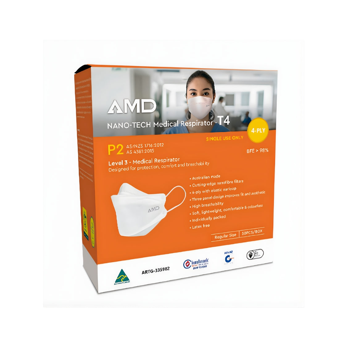 AMD P2 (N95) Certified Medical Respirator 50pcs - White Masks
