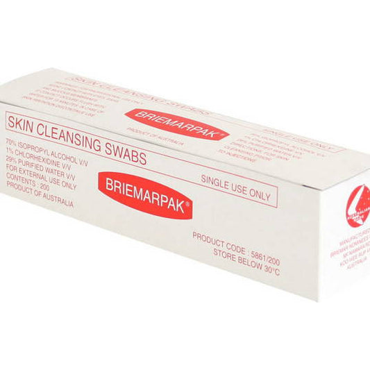 Briemar Alcohol Swabs 70% IPA + 1% Chlorhexidine -  BOX/200