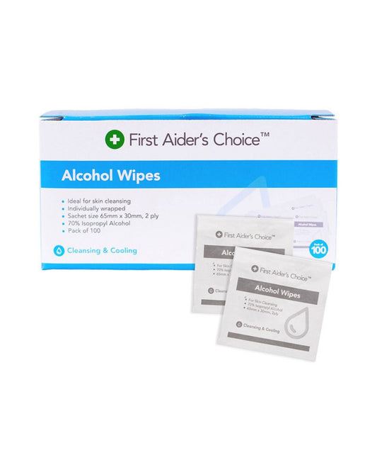 First Aider's Choice Alcohol Wipes - Box of 100
