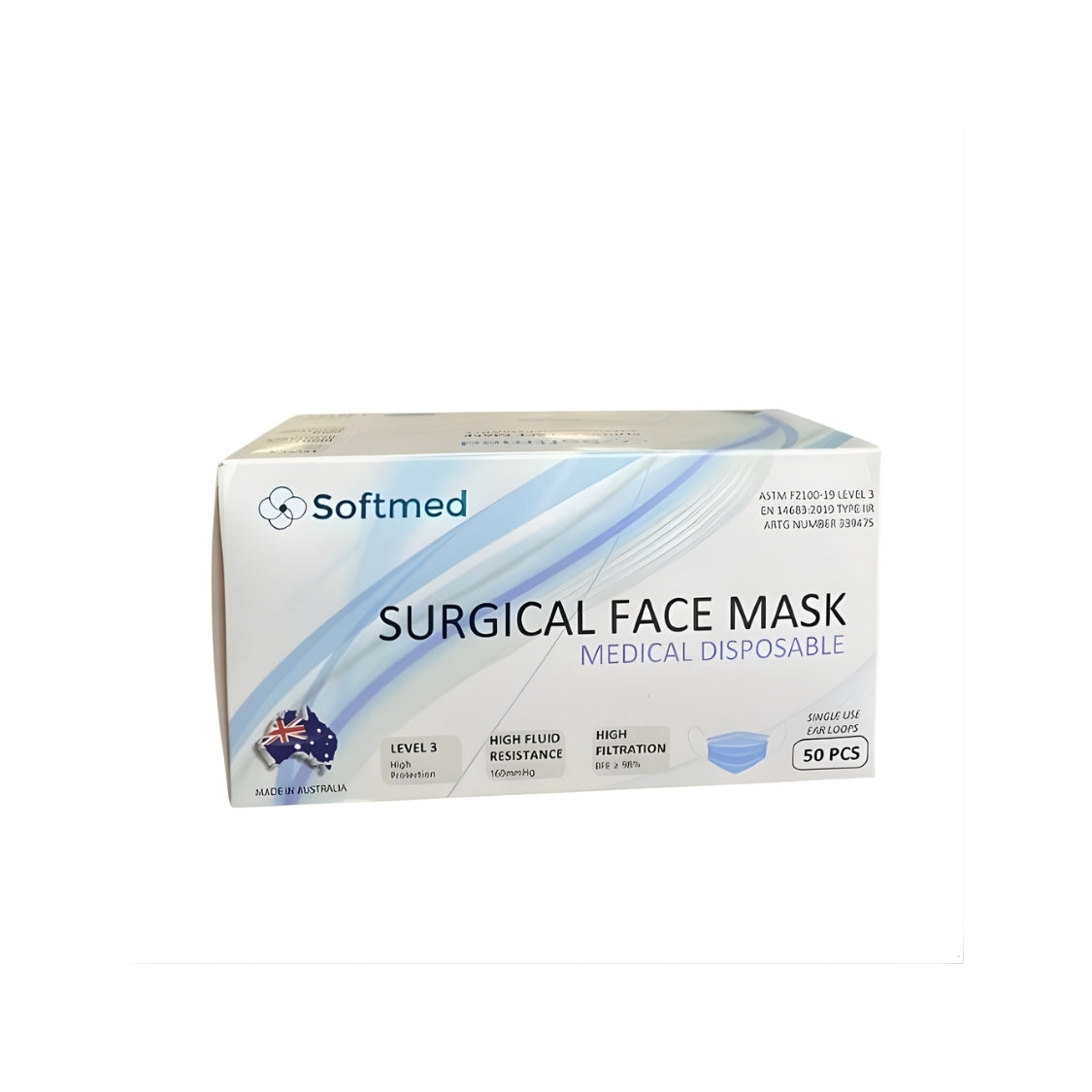 Softmed Blue Face Mask Level 3 with  Ear Loops - BOX/ 50