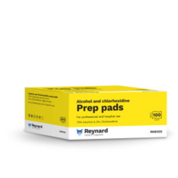 Reynard 2% Chlorhexidine & 70% Alcohol Prep Pads - 20 x 16cm - Box of 100 Swabs